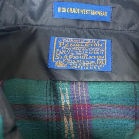 Vtg Teal Blue Purple Pendleton High Grade Western Wear Wool Shirt Pearl Snaps XL - Picture 6 of 9